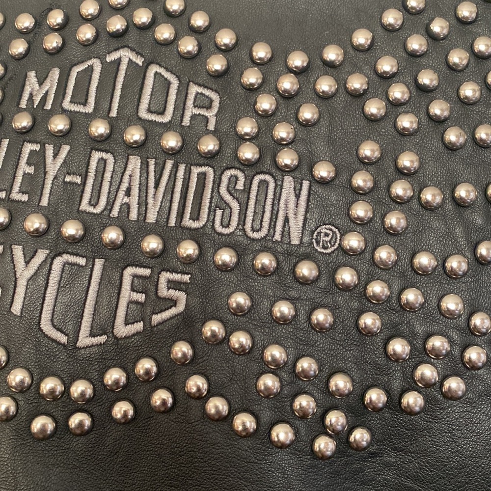 Black smooth grain leather jacket, Harley Davidson, sz L - Picture 9 of 14